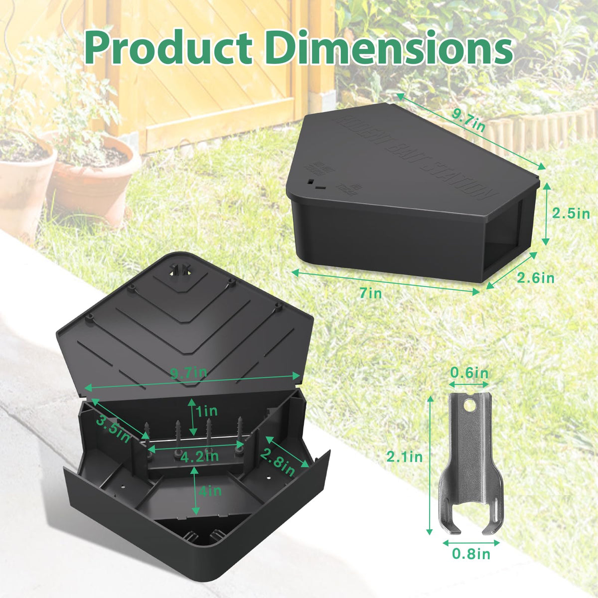 Anblak indoor-outdoor use rat station suitable for kitchen, garage, or garden.