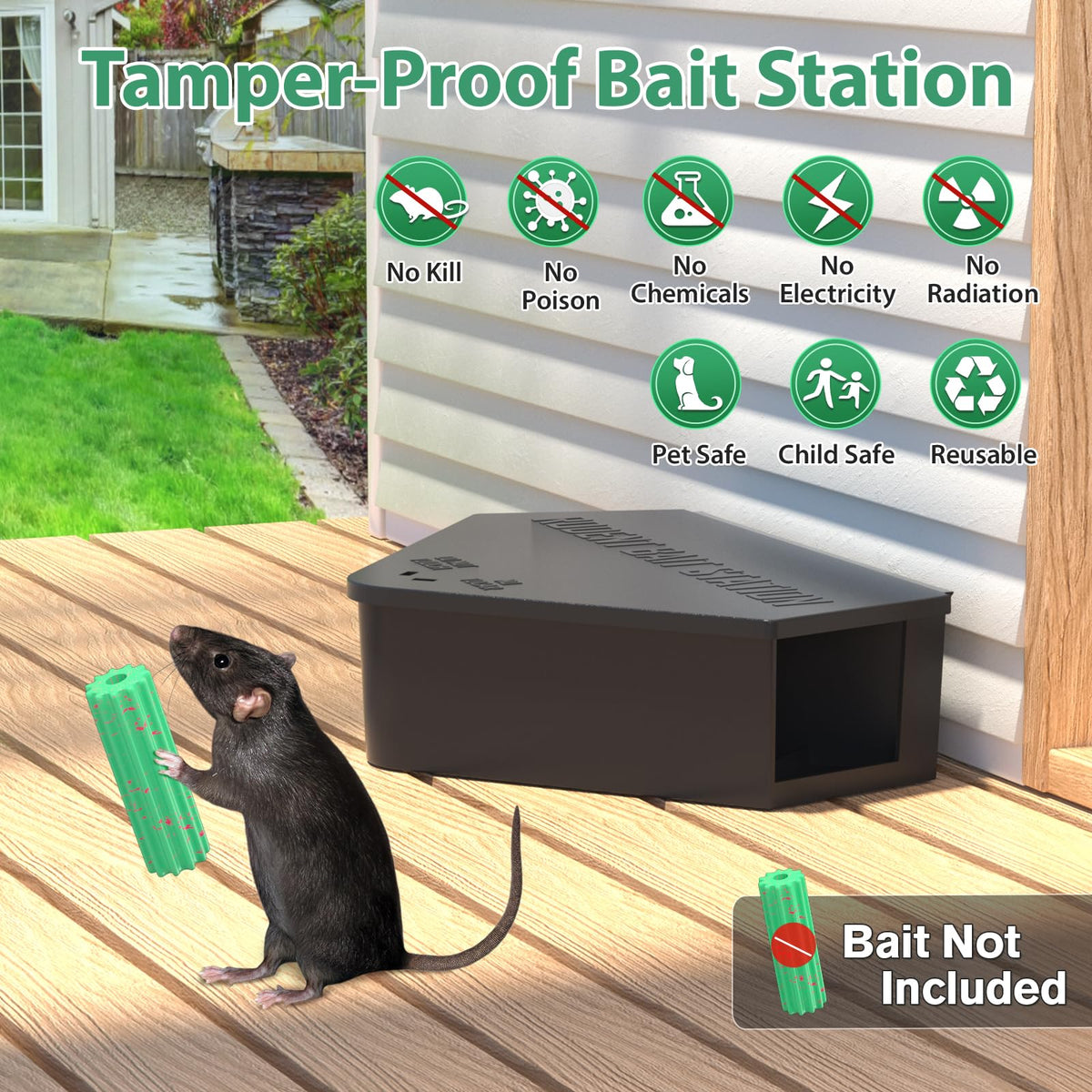 Anblak triangular corner-design rat station fits against walls for discreet placement.