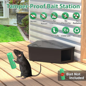 Anblak triangular corner-design rat station fits against walls for discreet placement.