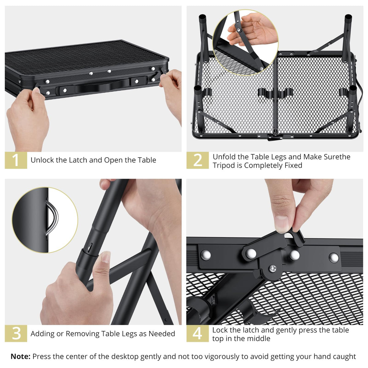 Anbte black camping table measures 22.8 by 16 inches