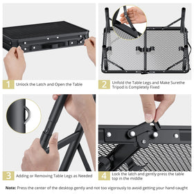 Anbte black camping table measures 22.8 by 16 inches