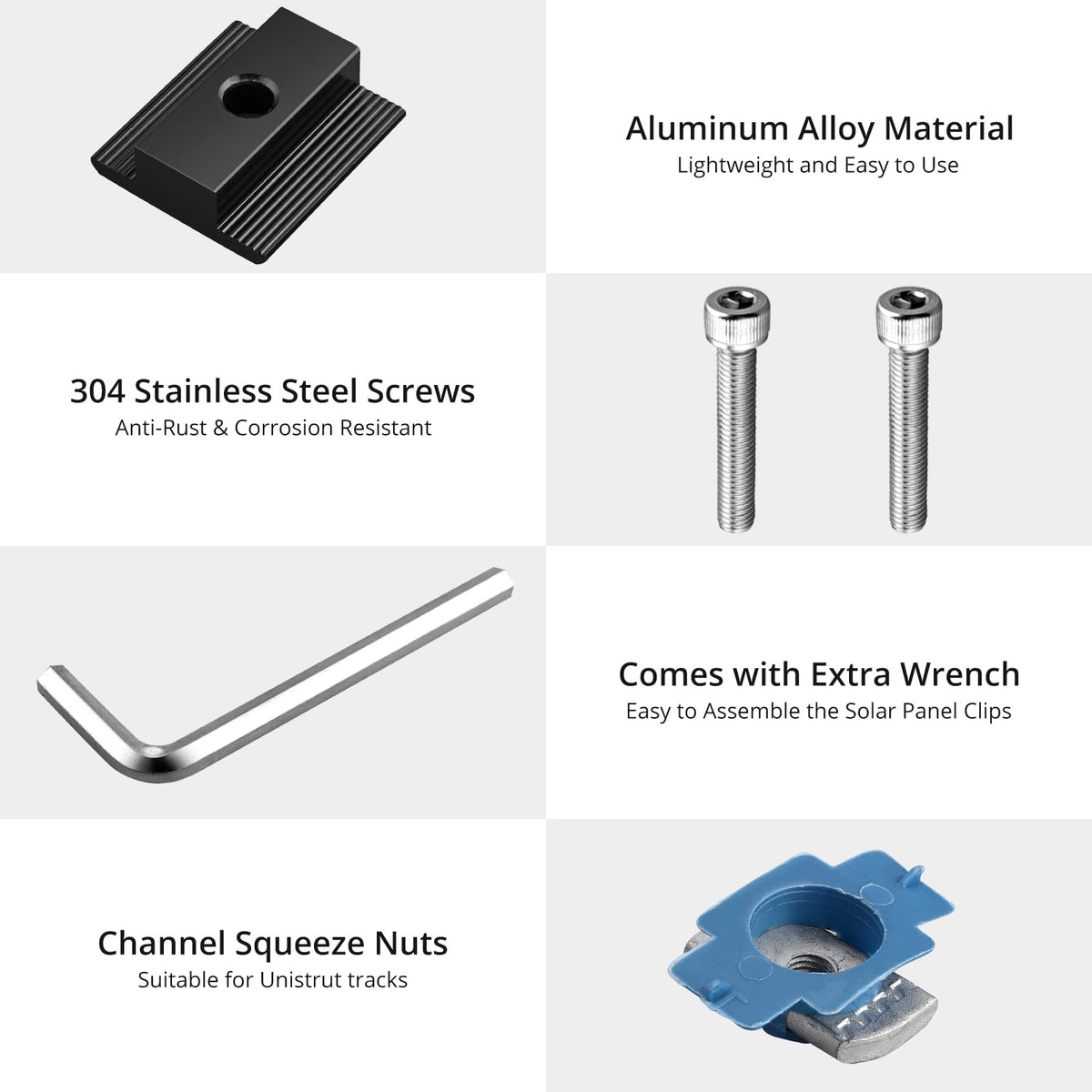 Anbte complete mid-clamp kit for Unistrut and 30/35mm panels.