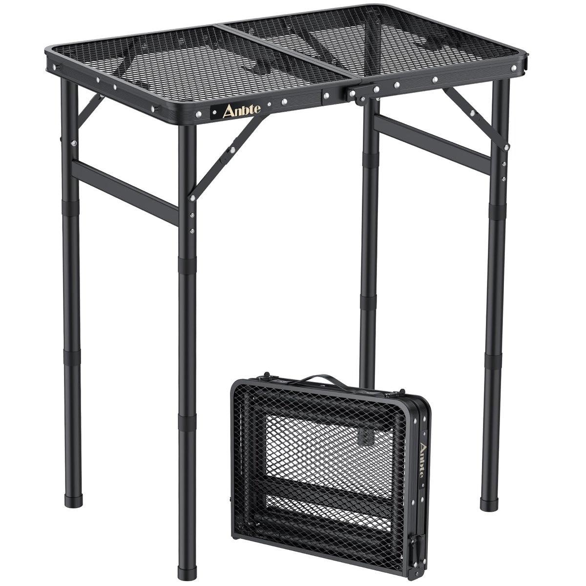 Anbte folding grill table setup at campsite for easy cooking and serving