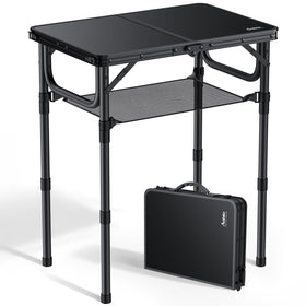 Anbte folding table setup view; compact and portable for camping
