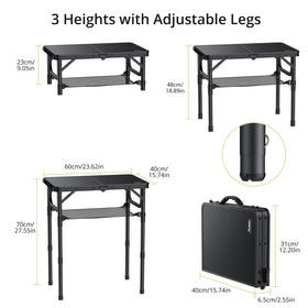 Anbte folding table side view; sturdy aluminum frame for outdoor meals