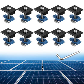 Anbte mid-clamp 30mm for Unistrut secures solar panels on metal roofs.