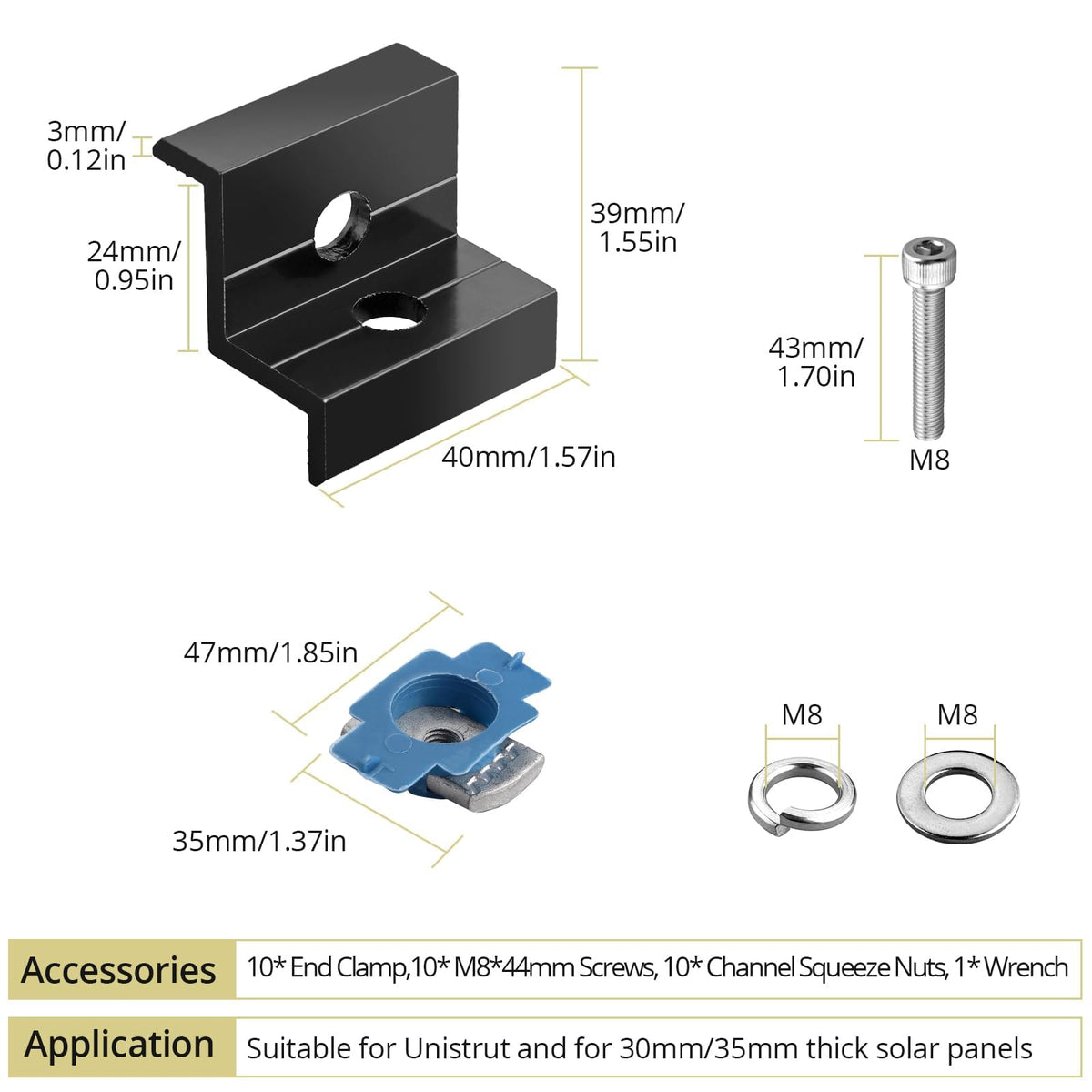 Anbte 35mm end clamp for thicker panels enables flexible installation