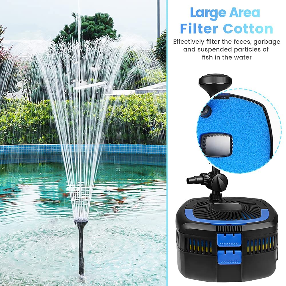 Anbull built-in 13W lamp provides nighttime illumination for the pond