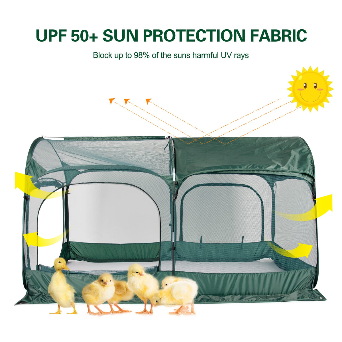 ANC POP side door connects to fixed coop for seamless entry during chores.
