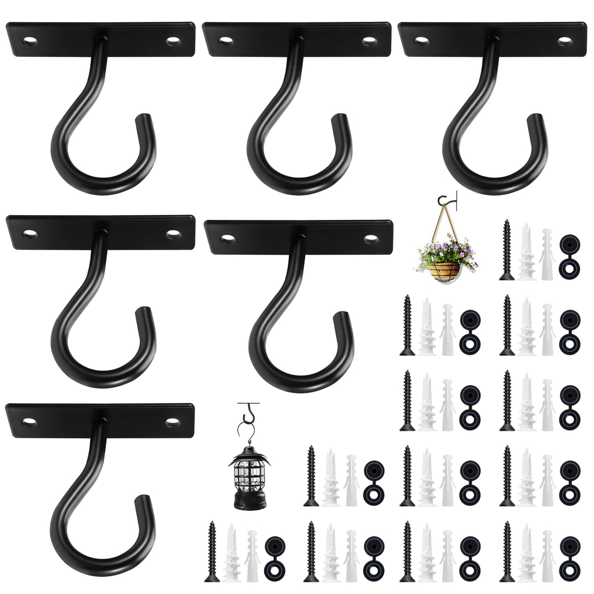 AndDock 6Pack ceiling hooks for plant hangers, sturdy indoor outdoor display option.