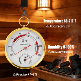 Andelov analog thermometer requires no batteries for worry-free use in hot saunas.