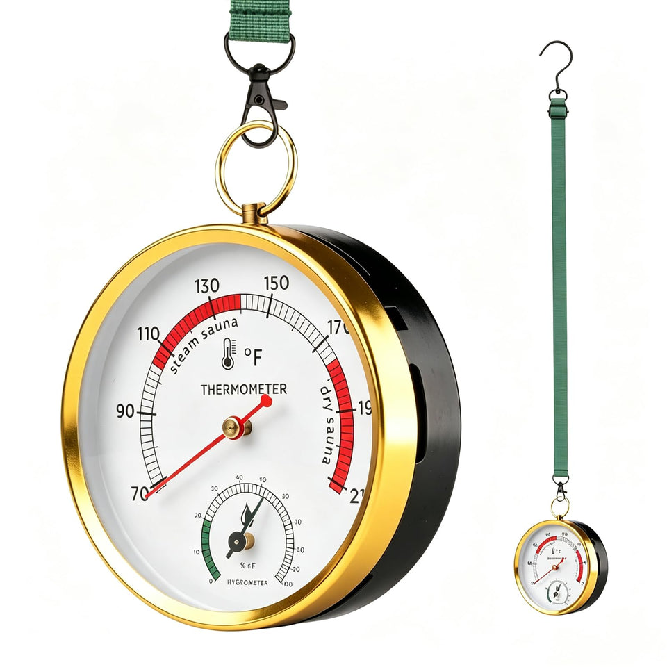 Andelov sauna thermometer with lanyard mount for easy hanging and quick readings.