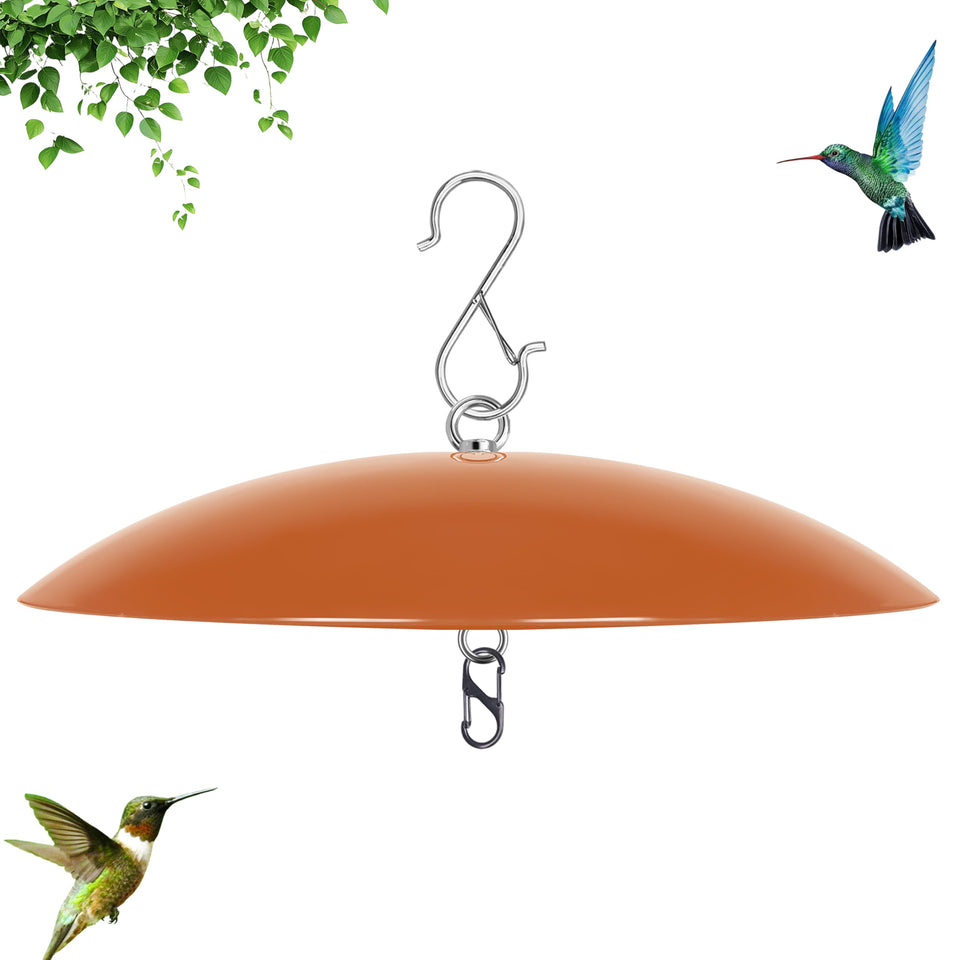 Andergi hummingbird feeder dome cover shields nectar from rain in terracotta color