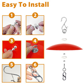 Andergi hummingbird feeder umbrella on a pole prevents water intrusion.