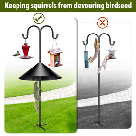 Andergi Squirrel Baffle on shepherd hooks shows easy tool-free mounting.