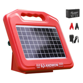ANDMON 50 Miles Solar Fence Charger unit front view for outdoor livestock protection.