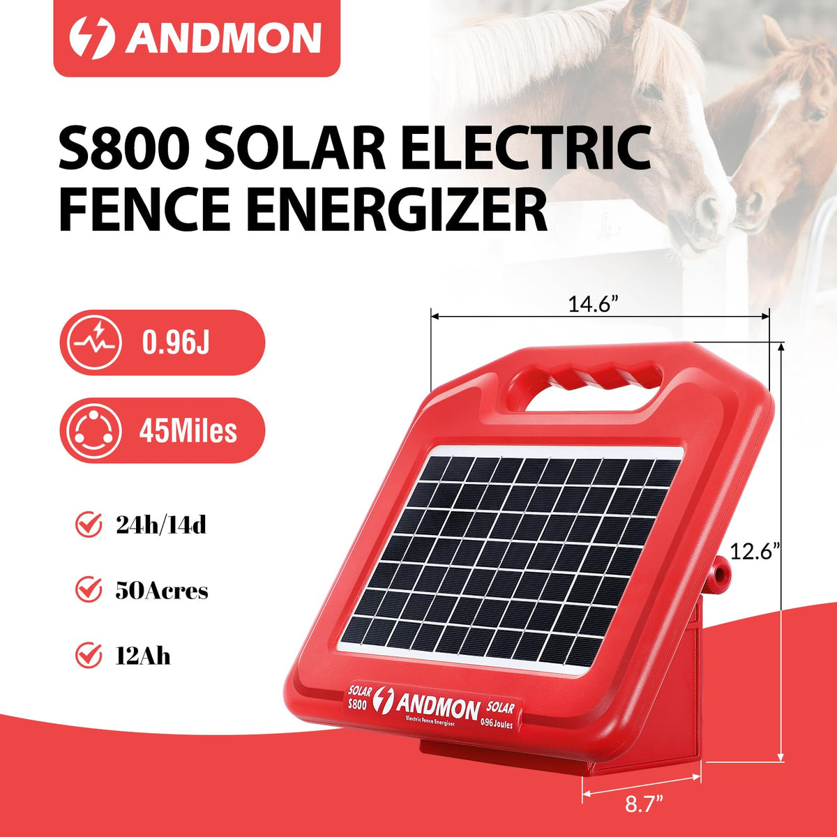 ANDMON 50 Miles Solar Fence Charger wooden post mount demonstrates versatile setup.