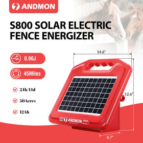 ANDMON 50 Miles Solar Fence Charger wooden post mount demonstrates versatile setup.