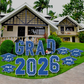 Aneco blue 2026 Grad yard sign set with stakes for outdoor graduation decor.