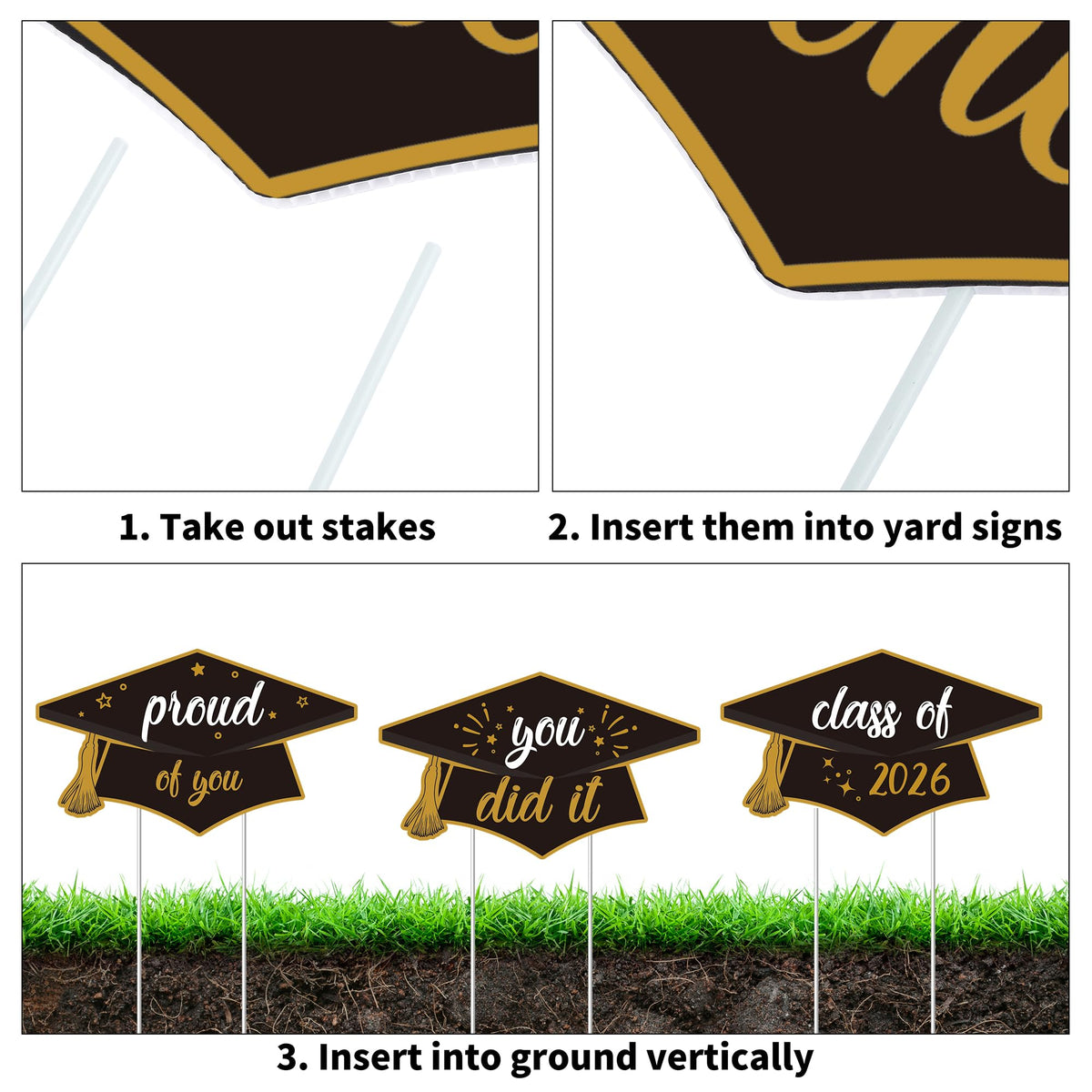 Aneco black and gold grad design adds a luxurious touch to celebrations.