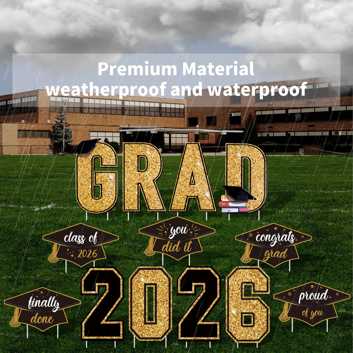 Aneco grad yard signs clearly spell 2026 GRAD for events.
