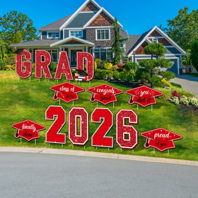 Aneco red graduation decor perfect for outdoor parties and lawn decor.