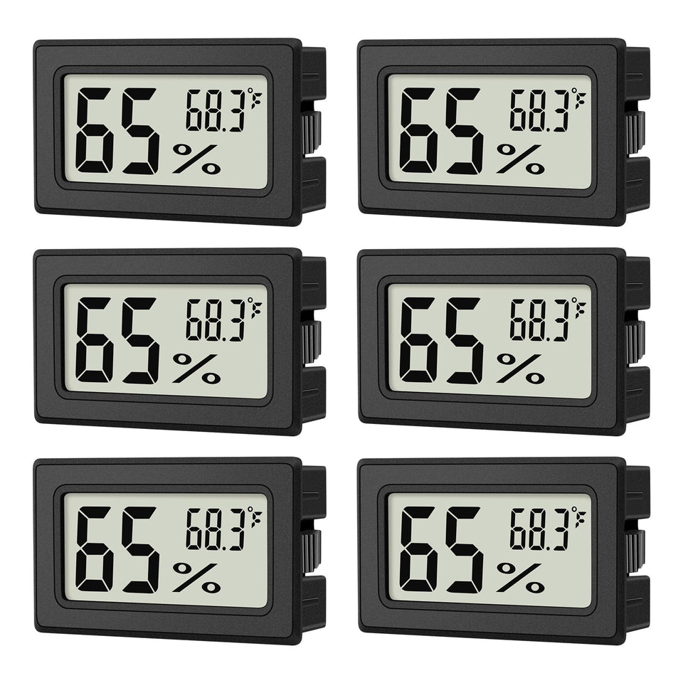 ANFBYOH 6-pack mini hygrometer with digital display for quick room readings.