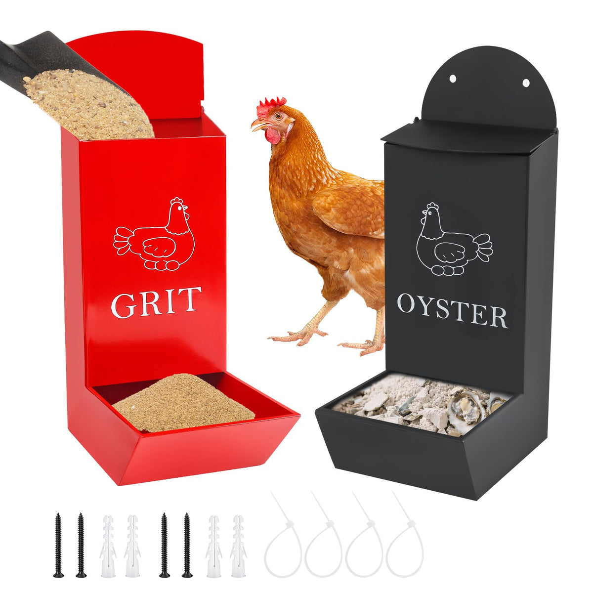 ANGAR 2Pack grit feeder with lid, top view shows sturdy metal construction for outdoor use.