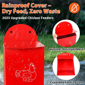 ANGAR grit feeder rain cover protecting feed during rain in outdoor coop.