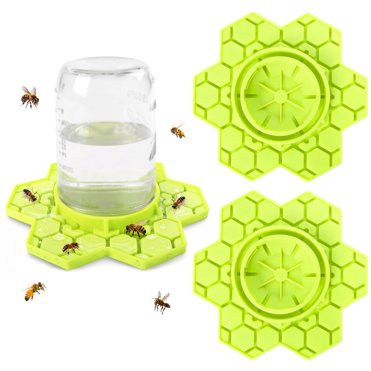 ANGAR bee feeder for Mason jar two-pack with hex groove design improves water access.