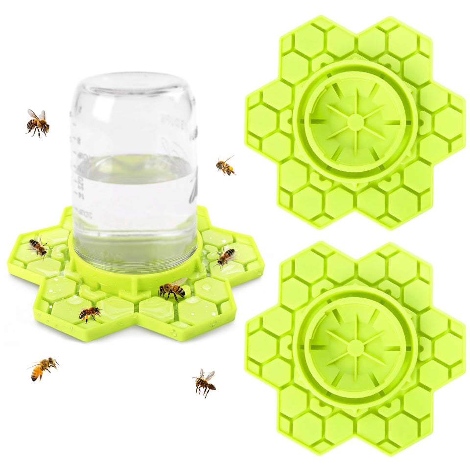 ANGAR bee feeder for Mason jar two-pack with hex groove design improves water access.