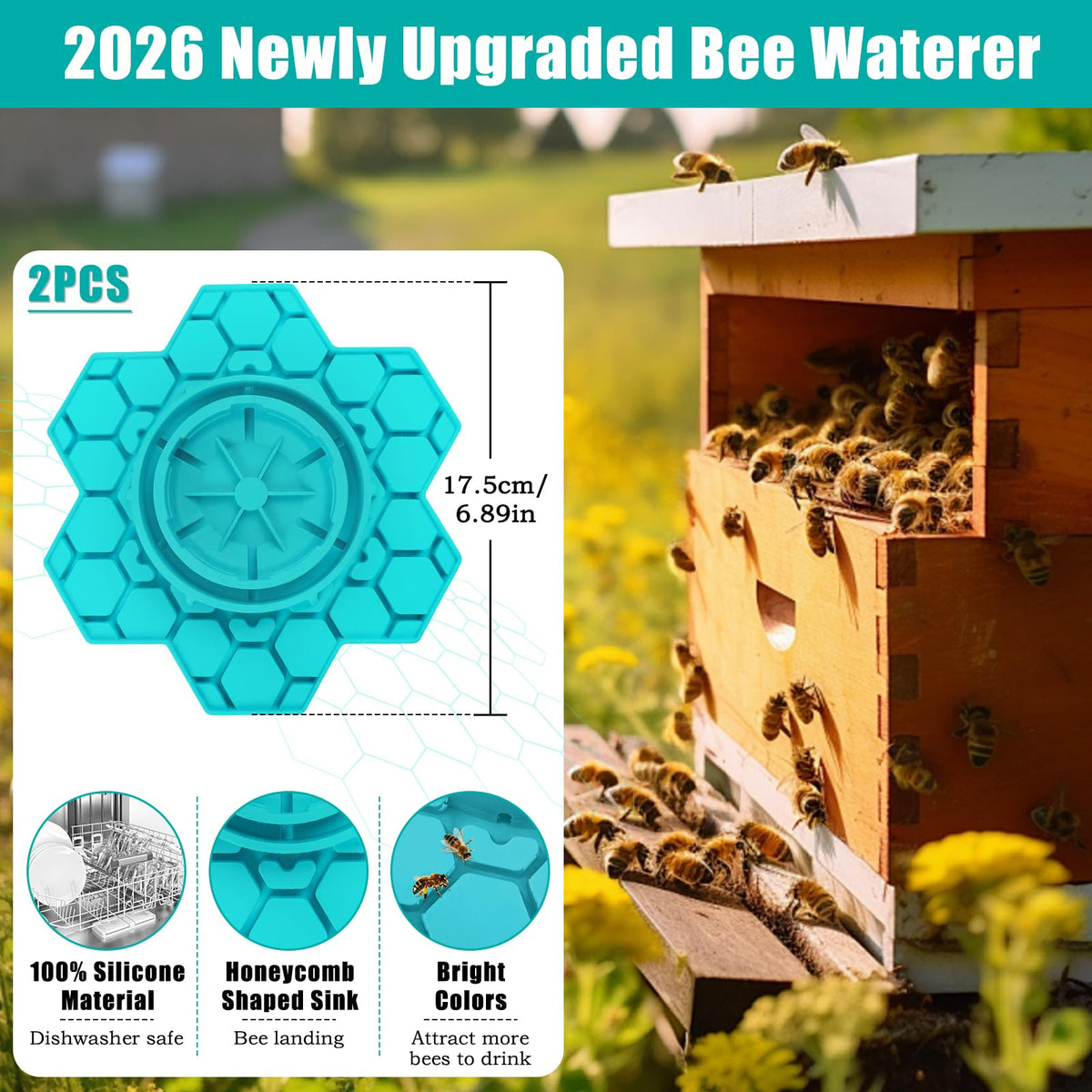ANGAR blue-yellow coloring attracts bees for efficient drinking.
