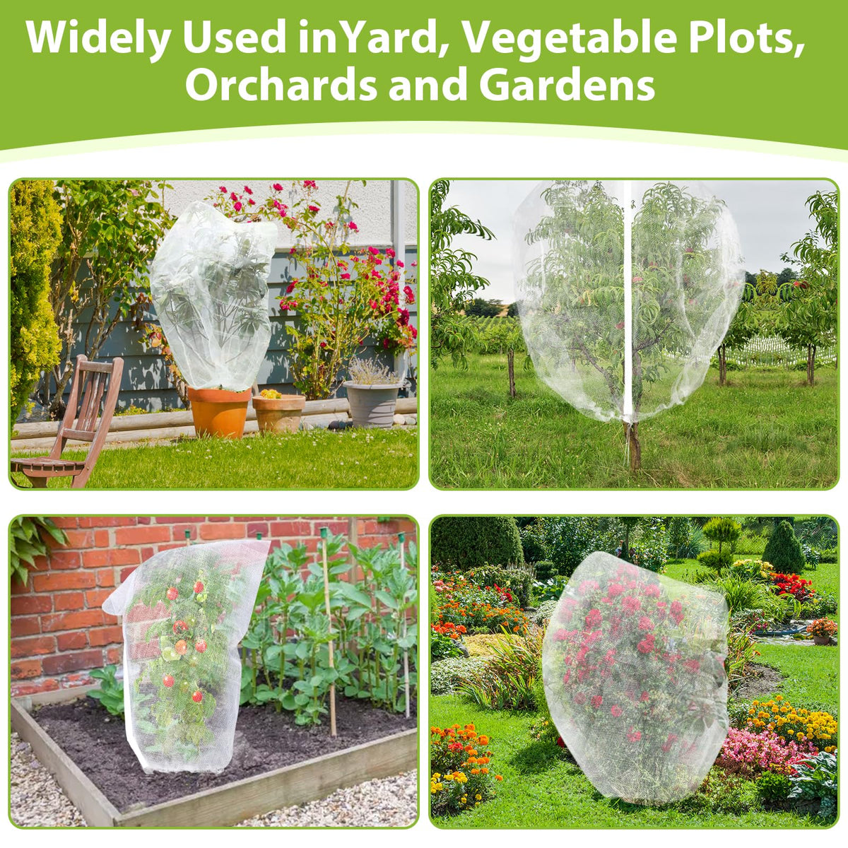 ANGAR 10x10ft netting fits large fruit trees for season-long protection.