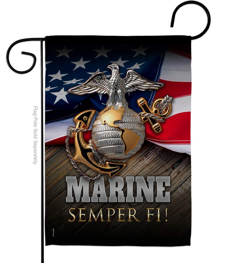 Angeleno Heritage Marine Semper Fi flag front view shows bold military motif for outdoor pride