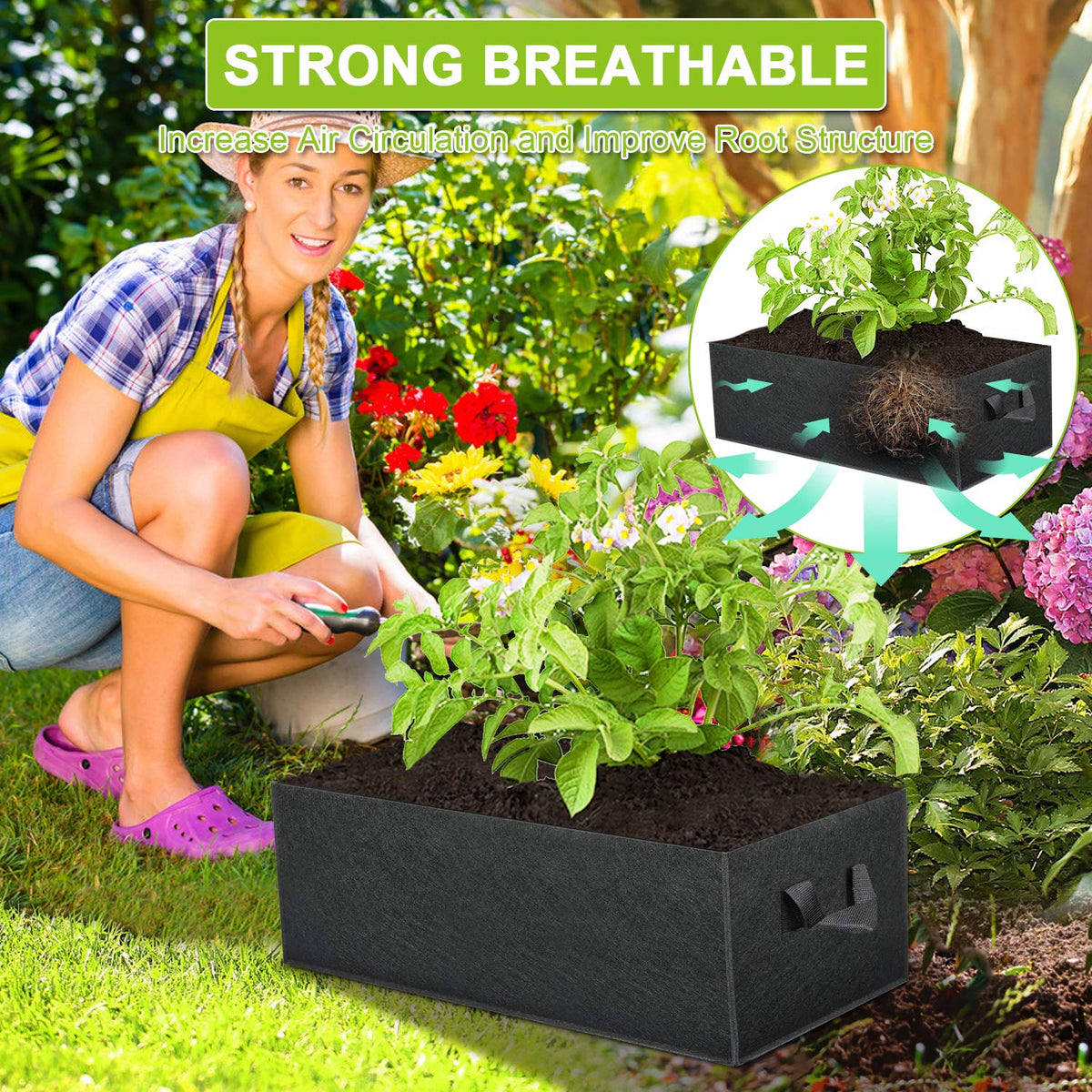 Angeliox heavy-duty 300GSM nonwoven fabric grow bags designed for durability.