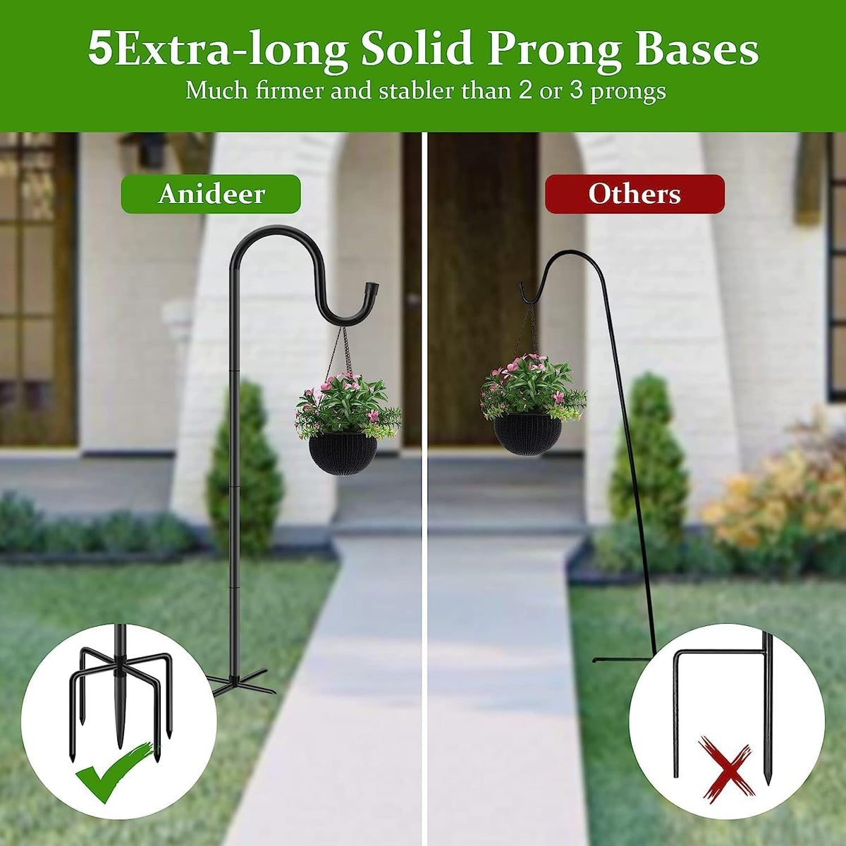 ANIDEER 48-Inch Shepherds Hook quick assembly with twist-together poles.