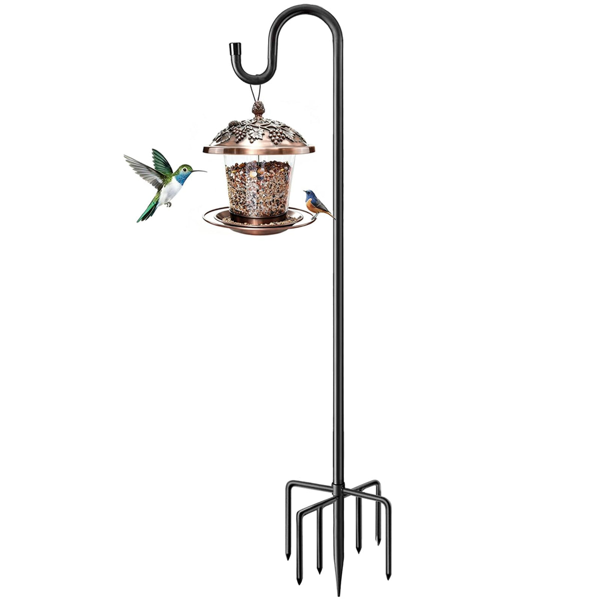 Anideer 60-inch shepherds hook for heavy feeders provides sturdy outdoor support.