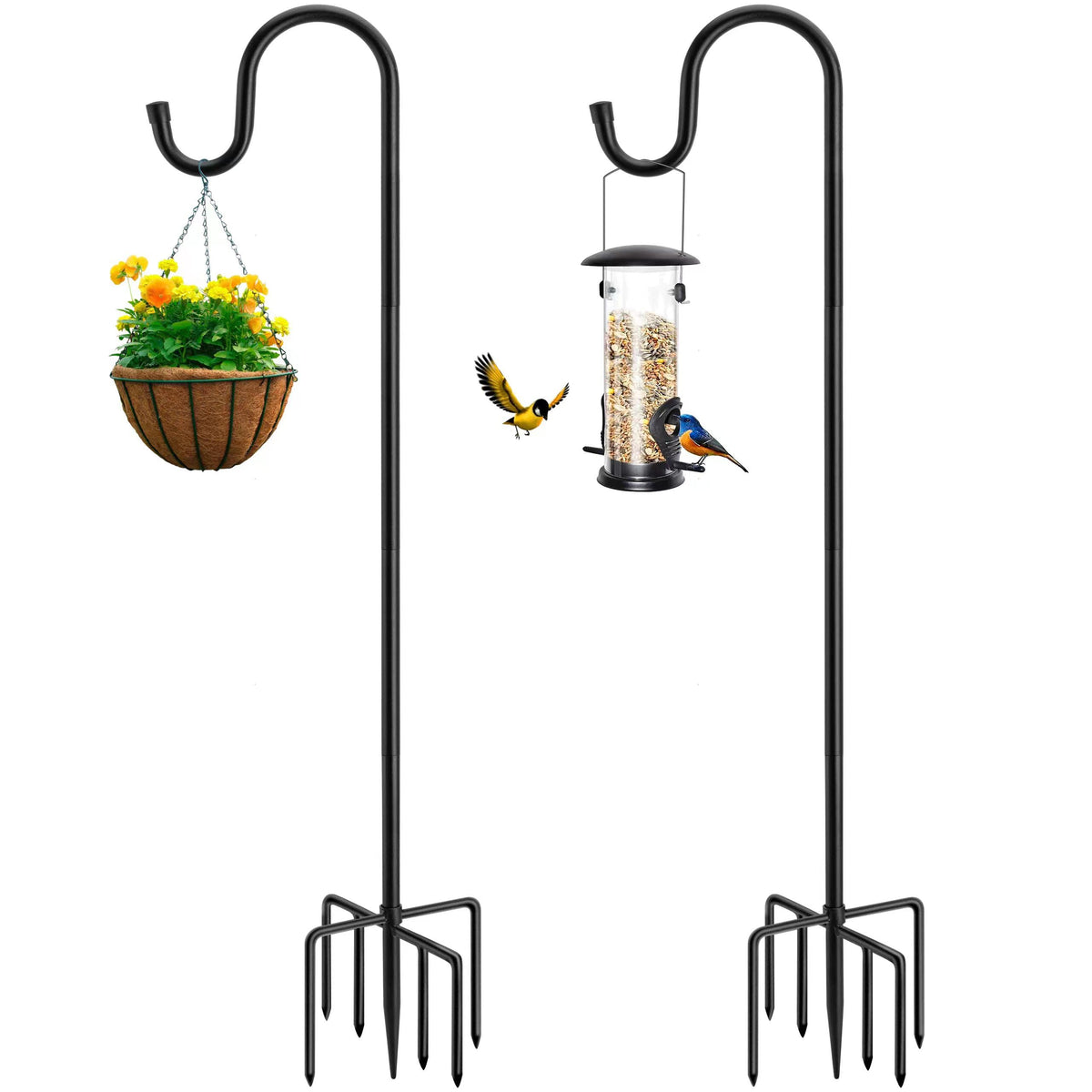 ANIDEER 84-Inch Shepherds Hook assembly shows sturdy steel construction for outdoor use.