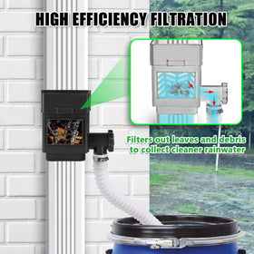 Anivia sleek black rainwater system reduces overflow and clutter.
