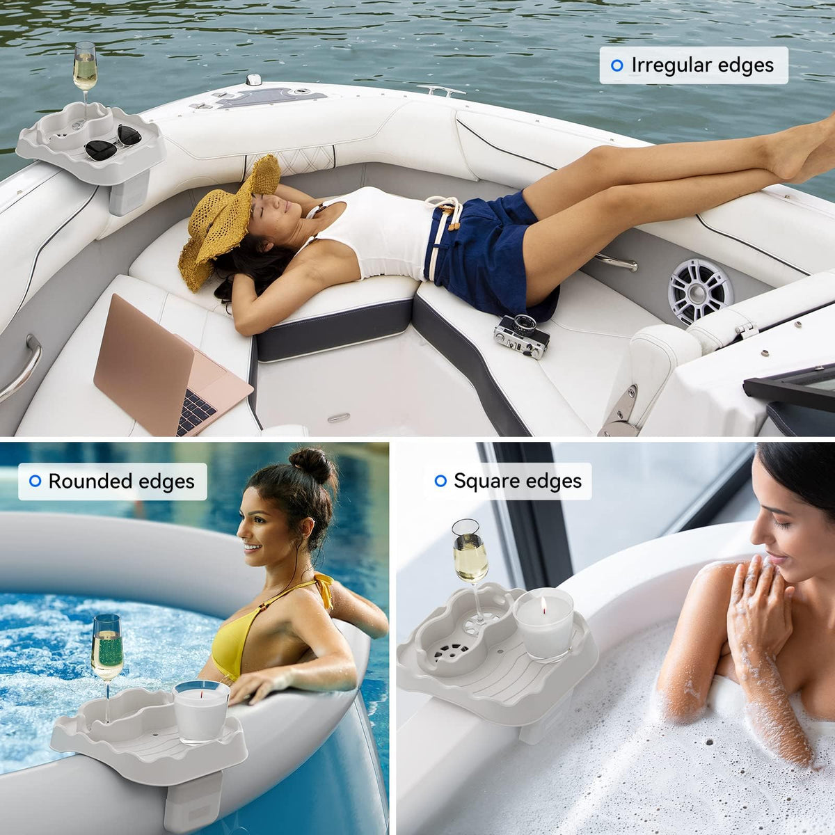 Anivia hot tub table tray beige-finish complements outdoor spa setups.