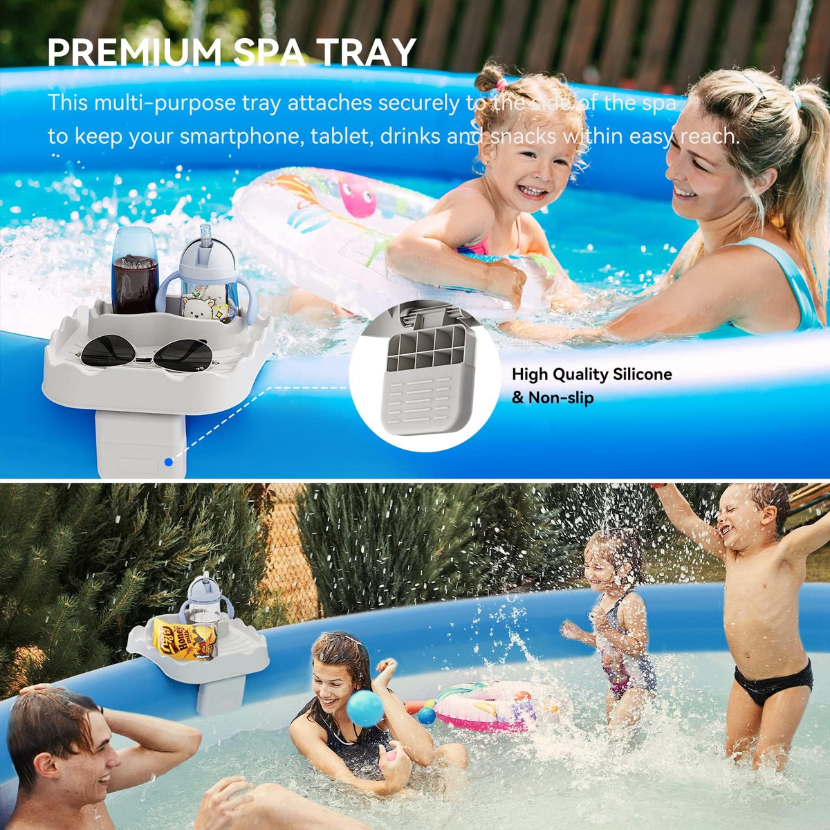 Anivia hot tub table tray non-slip-rubber protects pool walls.