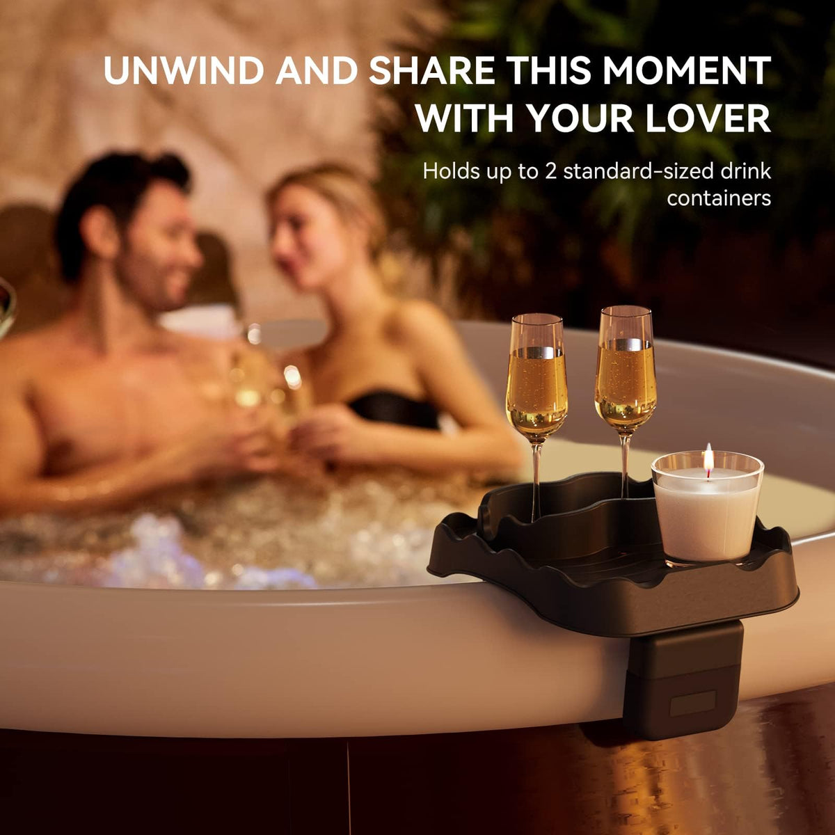 Anivia hot tub tray with two cup holders keeps drinks within arm's reach.