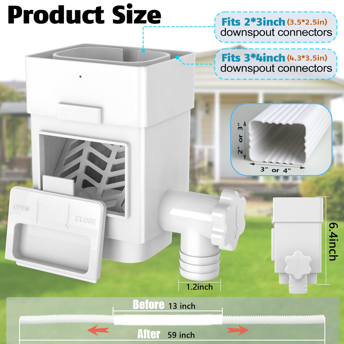 Anivia downspout diverter with adjustable valve for controlled flow