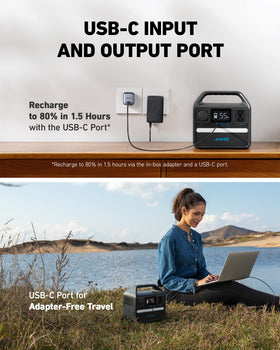 Anker 521 Power Station outdoors powering laptops and devices
