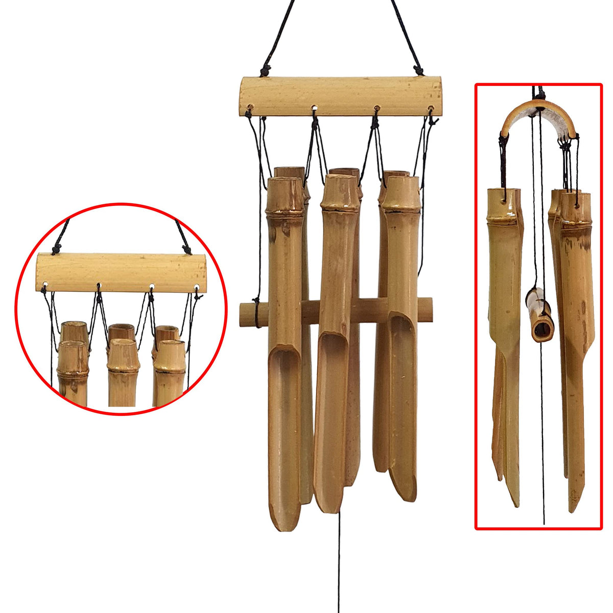 Ankinte bamboo wind chime top hook and windcatcher ready for hanging.