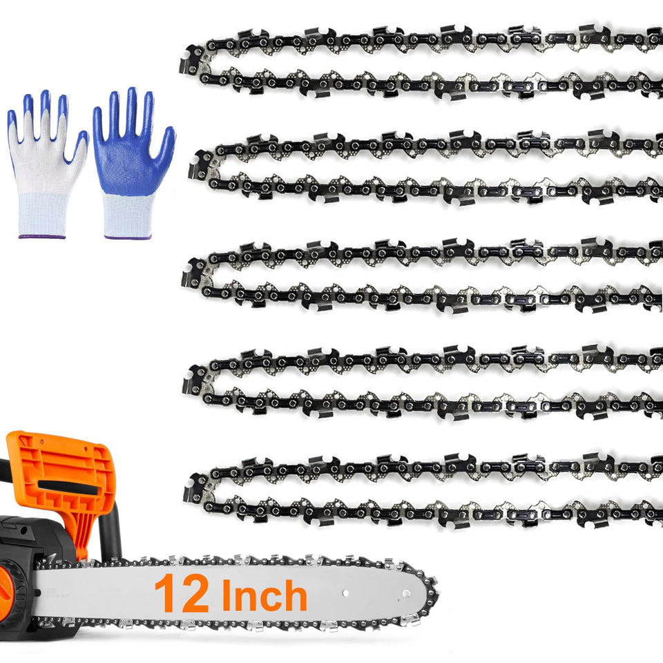 ANCKNE 5-pack 12-inch chainsaw chain ready for quick bar replacement and smooth cuts.