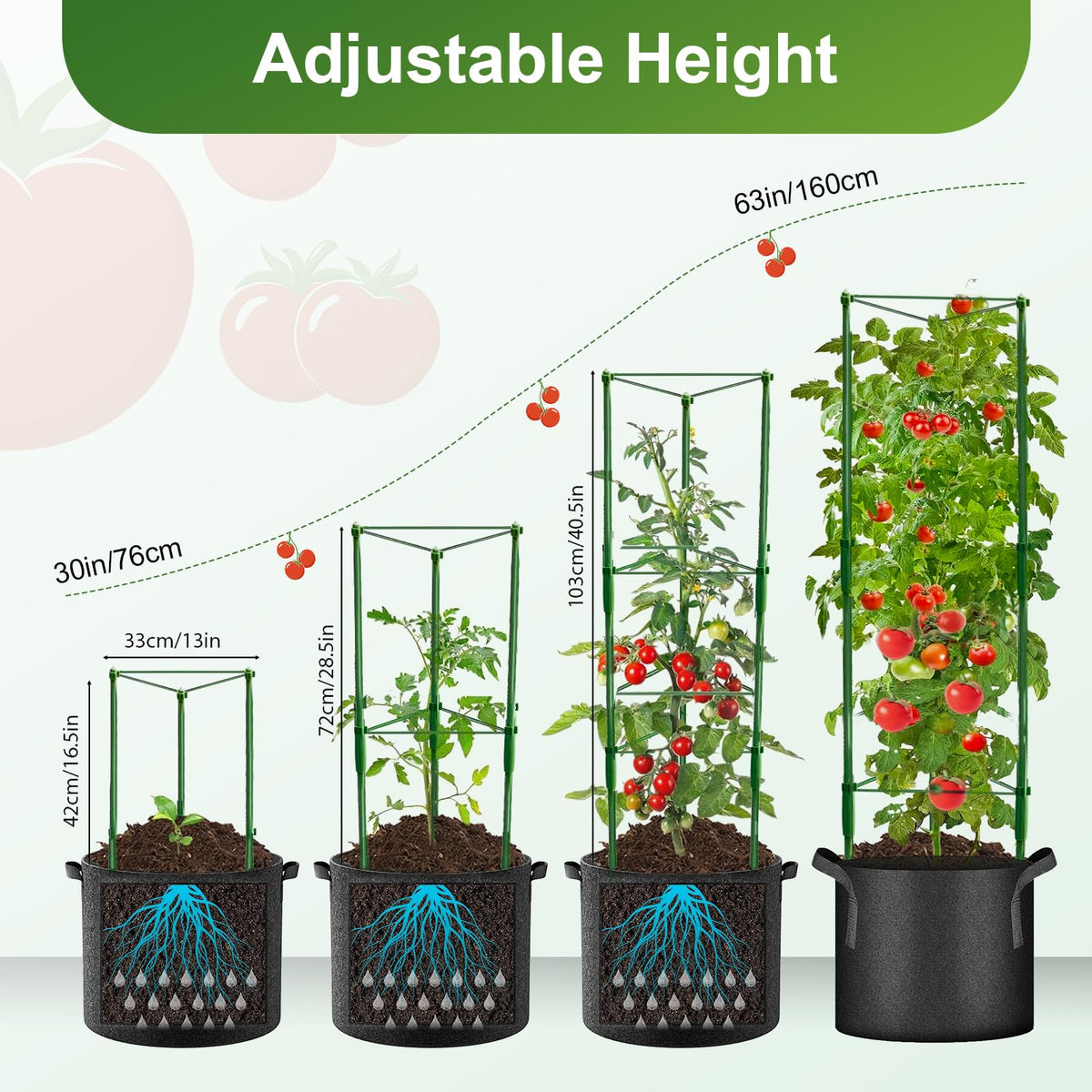 Anlass height-adjustable tomato trellis grows with plants