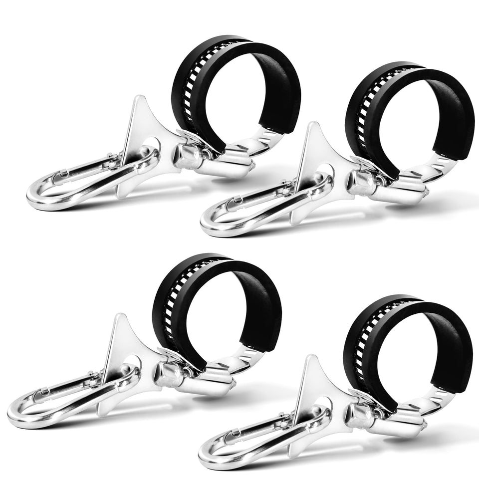 Anley 4-pack flagpole clamp pack in stainless steel for durable outdoor use.