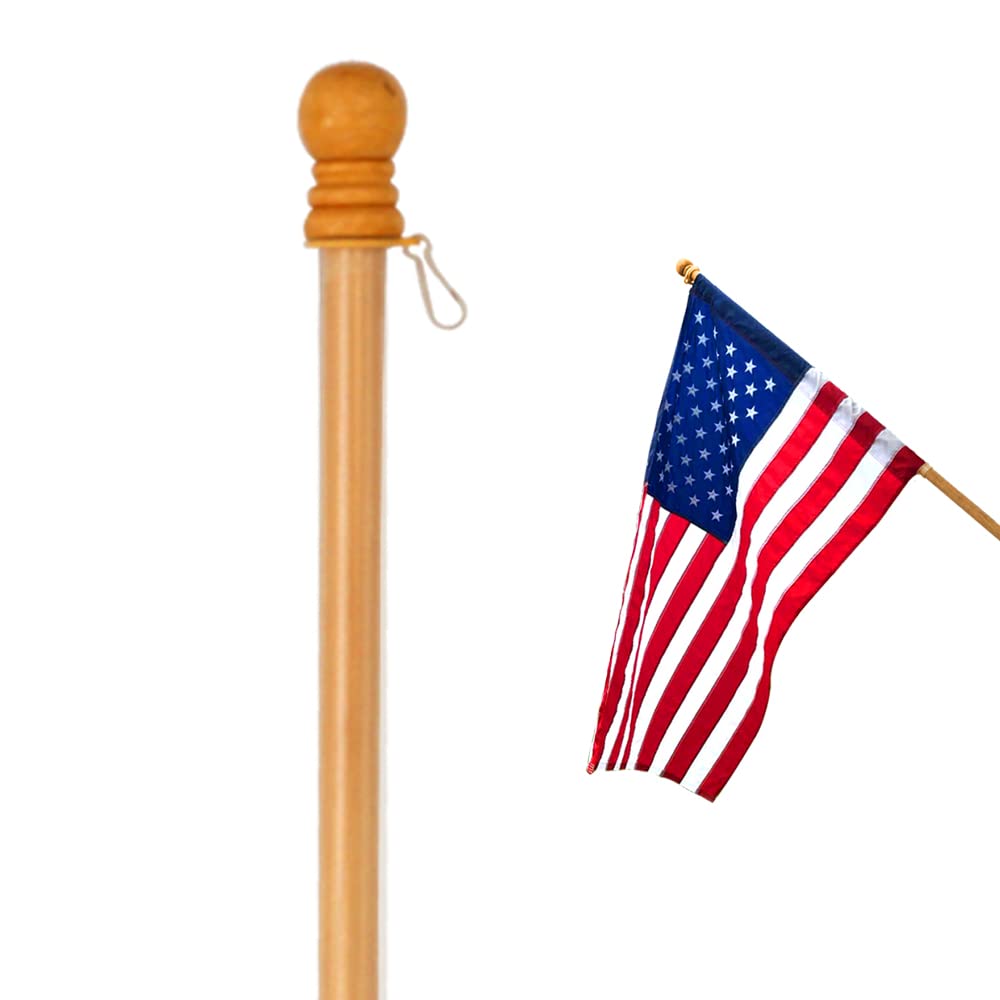 Anley 56-inch pine wood flagpole showcasing natural grain for porch display