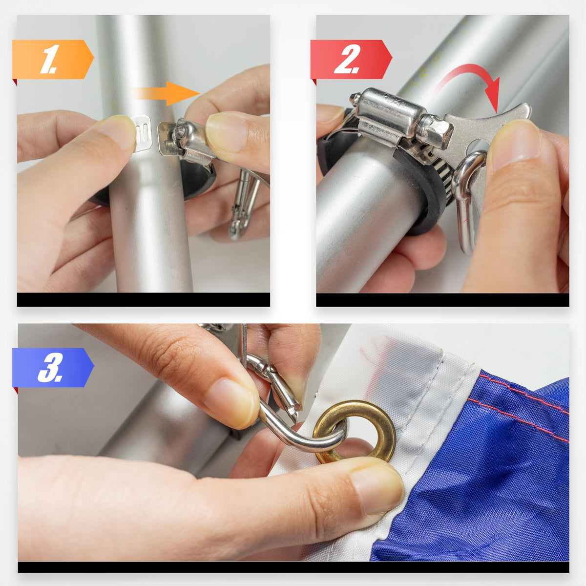 Anley adjustable clamp screw showing 0.7–1.25 inch fit range.